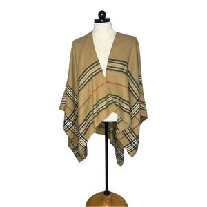 V.Frass Camel plaid shawl poncho one size